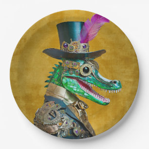 Mardi Gras Steampunk Party Animal Alligator Paper Plates
