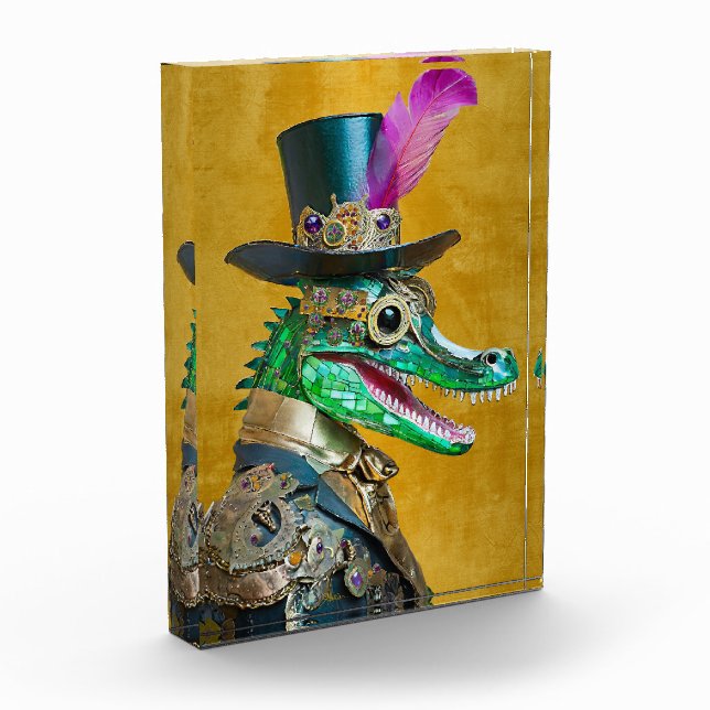 Mardi Gras Steampunk Party Animal Alligator Photo Block (Left)