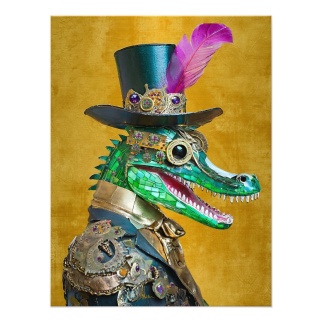 Mardi Gras Steampunk Party Animal Alligator Photo Print (Front)