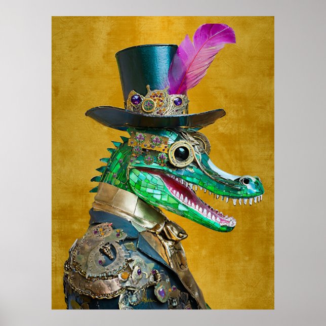 Mardi Gras Steampunk Party Animal Alligator Poster (Front)
