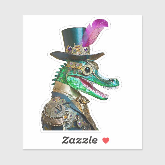 Mardi Gras Steampunk Party Animal Alligator Sticker (Sheet)
