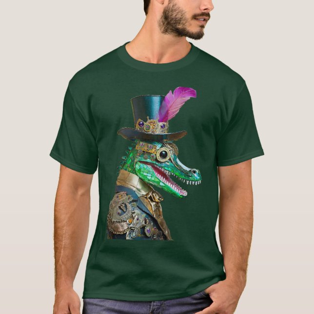 Mardi Gras Steampunk Party Animal Alligator T-Shirt (Front)
