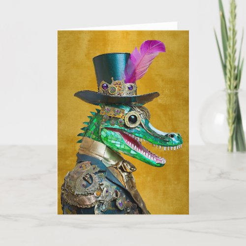 Mardi Gras Steampunk Party Animal Alligator Thank You Card
