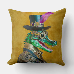 Mardi Gras Steampunk Party Animal Alligator Throw Pillow
