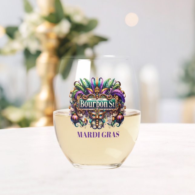 Mardi Gras Stemless Wine Glass (Insitu (Wedding))