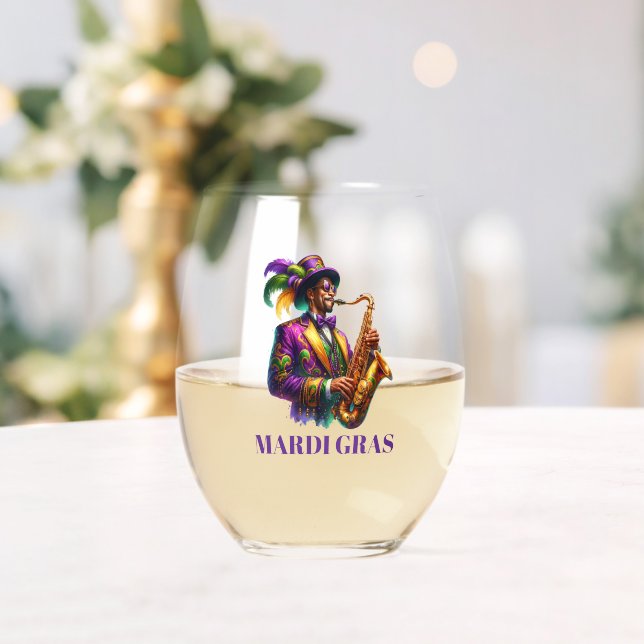 Mardi Gras Stemless Wine Glass (Insitu (Wedding))