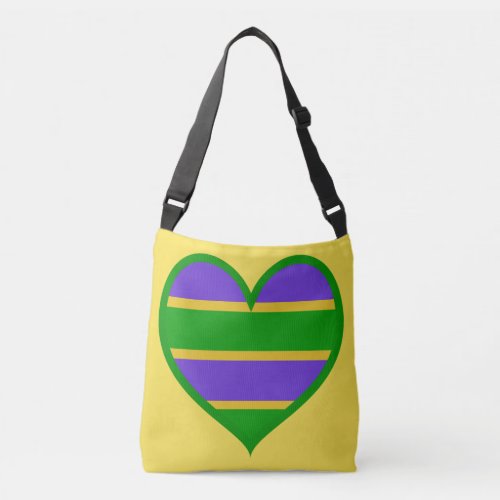 Mardi Gras Striped Heart Crossbody Bag