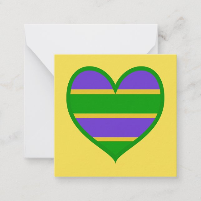 Mardi Gras Striped Heart Note Card (Front)