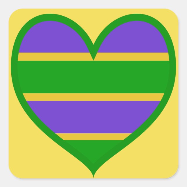 Mardi Gras Striped Heart Square Sticker (Front)