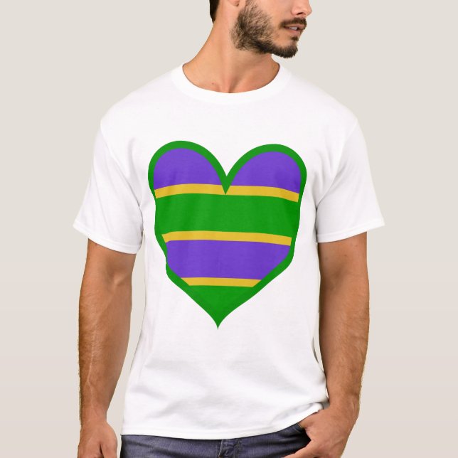 Mardi Gras Striped Heart T-Shirt (Front)