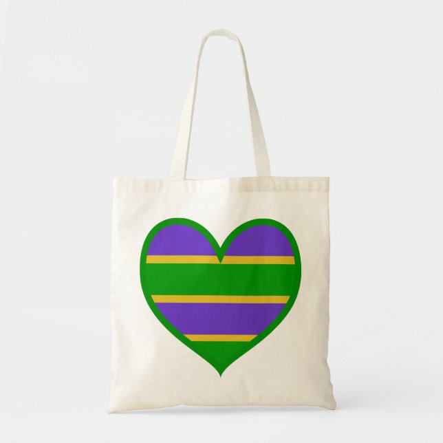 Mardi Gras Striped Heart Tote Bag (Front)