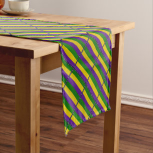 Mardi Gras Striped Pattern Short Table Runner