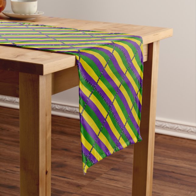 Mardi Gras Striped Pattern Short Table Runner (In Situ)