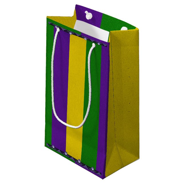 Mardi Gras Striped Pattern Small Gift Bag (Front Angled)