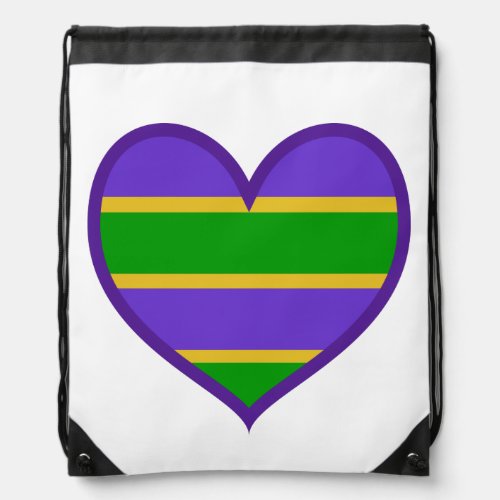 Mardi Gras Striped Purple Heart   Drawstring Bag