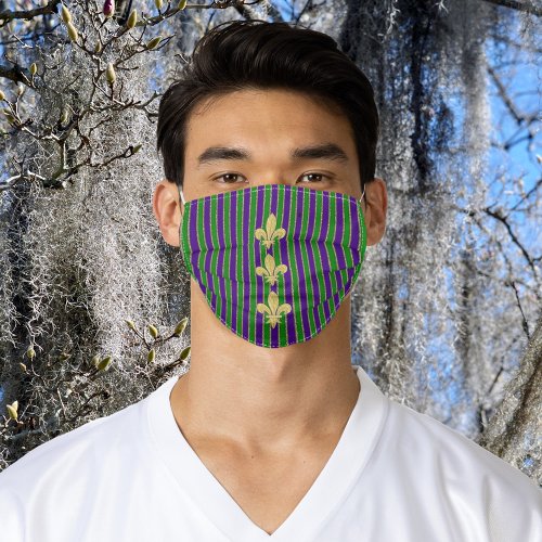 Mardi Gras Stripes  Fleur de Lys  Adult Cloth Face Mask