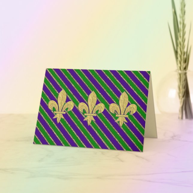 Mardi Gras Stripes & Fleur de Lys  Card (Creator Uploaded)
