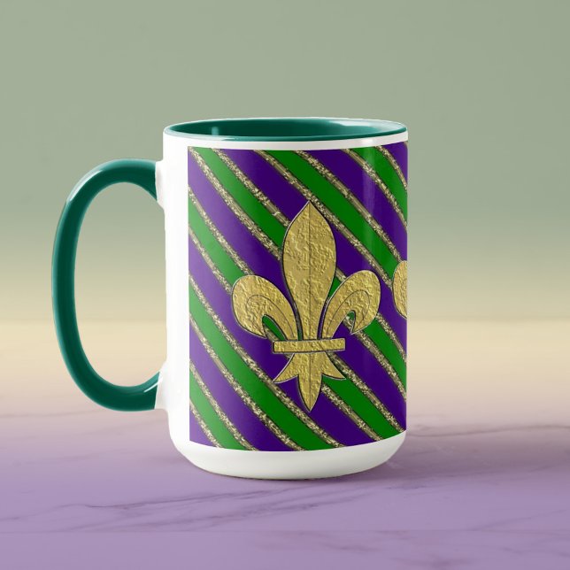 Mardi Gras Stripes & Fleur de Lys Mug (Creator Uploaded)
