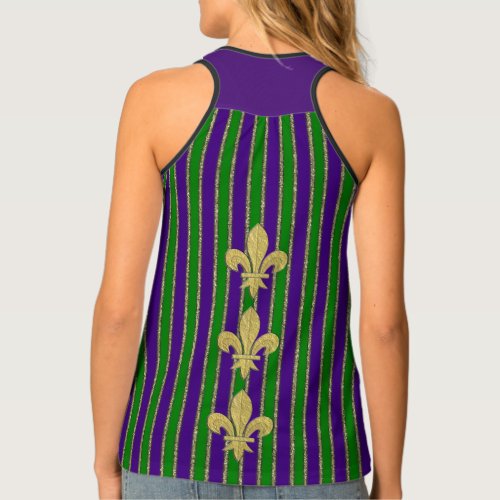 Mardi Gras Stripes  Fleur de Lys Womens Tank Top