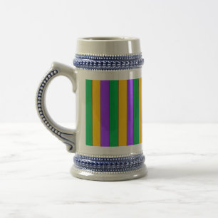 Mardi Gras Stripes Pattern Green Yellow Purple Beer Stein