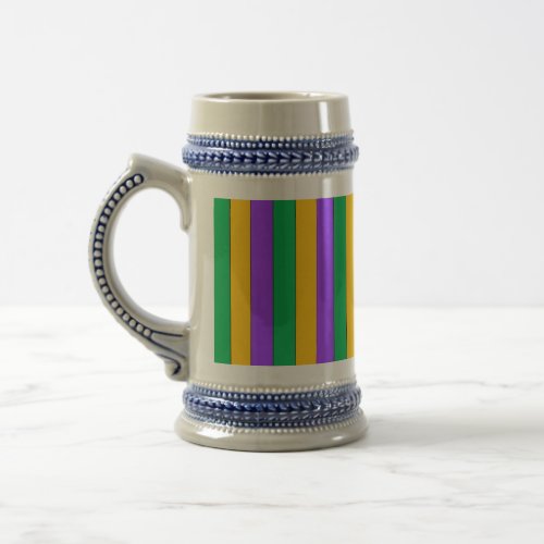 Mardi Gras Stripes Pattern Green Yellow Purple Beer Stein