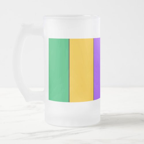 Mardi Gras Stripes Pattern Green Yellow Purple Frosted Glass Beer Mug