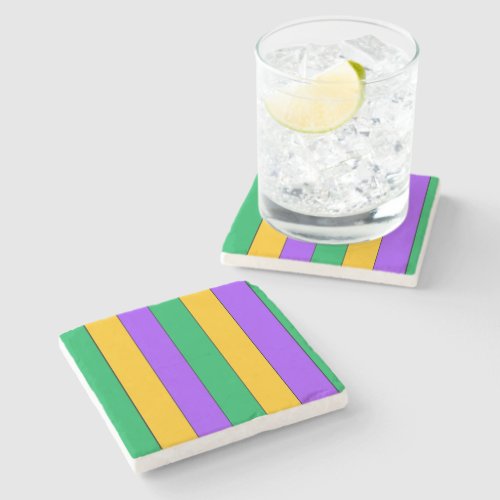 Mardi Gras Stripes Pattern Green Yellow Purple Stone Coaster