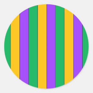 Mardi Gras Stripes Pattern Purple Green Yellow Classic Round Sticker
