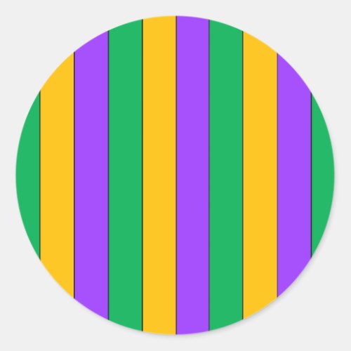 Mardi Gras Stripes Pattern Purple Green Yellow Classic Round Sticker