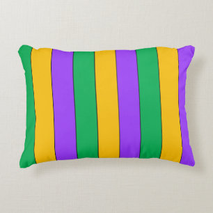 Mardi Gras Stripes Pattern Purple Green Yellow Decorative Pillow