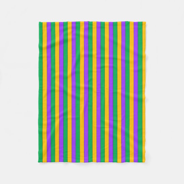 Mardi Gras Stripes Pattern Purple Green Yellow Fleece Blanket (Front)