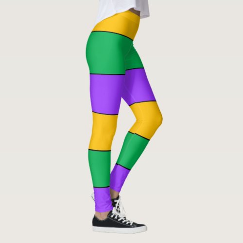 Mardi Gras Stripes Pattern Purple Green Yellow Leggings