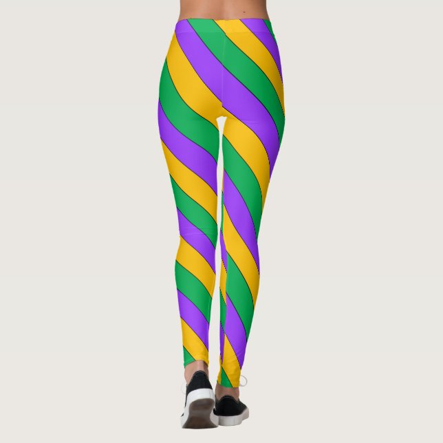 Mardi Gras Stripes Pattern Purple Green Yellow Leggings (Back)
