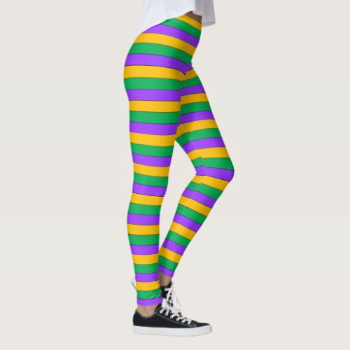 Mardi Gras Stripes Pattern Purple Green Yellow Leggings