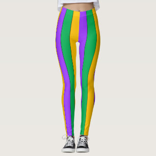 Mardi Gras Stripes Pattern Purple Green Yellow Leggings