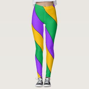 Mardi Gras Stripes Pattern Purple Green Yellow Leggings