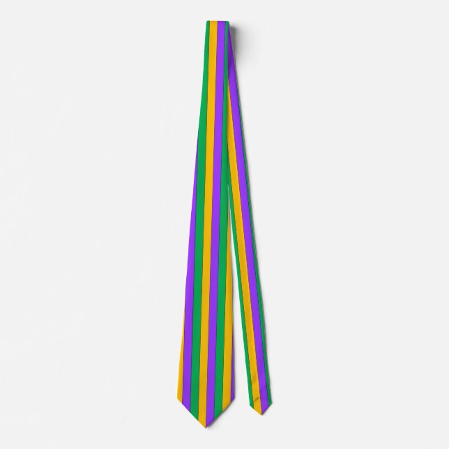 Mardi Gras Stripes Pattern Purple Green Yellow Neck Tie (Front)