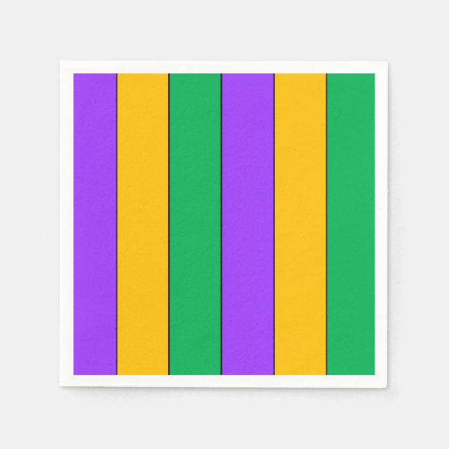 Mardi Gras Stripes Pattern Purple Green Yellow Paper Napkins (Front)