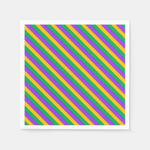 Mardi Gras Stripes Pattern Purple Green Yellow Paper Napkins