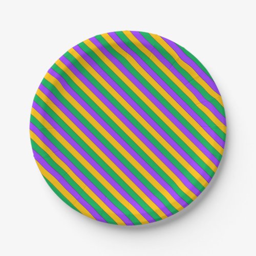 Mardi Gras Stripes Pattern Purple Green Yellow Paper Plates