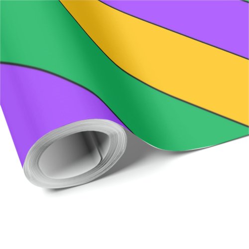 Mardi Gras Stripes Pattern Purple Green Yellow Wrapping Paper