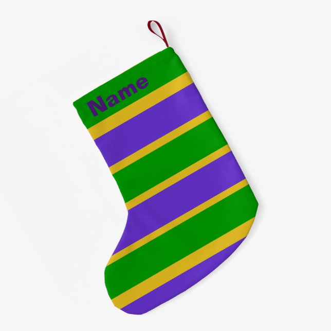 Mardi Gras Stripes Small Christmas Stocking (Back (Hanging))