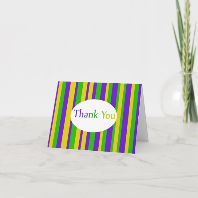 Mardi Gras Stripes Thank You Card (Front)