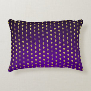 Mardi Gras Style Purple Gradient and Gold Fleur-de Decorative Pillow