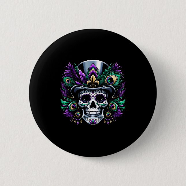 Mardi Gras Sugar Skull Festive Costume Top Dia De  Button (Front)