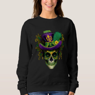 Mardi Gras Sugar Skull Fleur De Lis Hat Party Sweatshirt