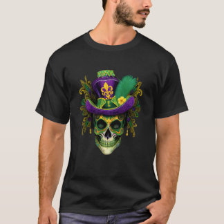 Mardi Gras Sugar Skull Fleur De Lis Hat Party T-Shirt