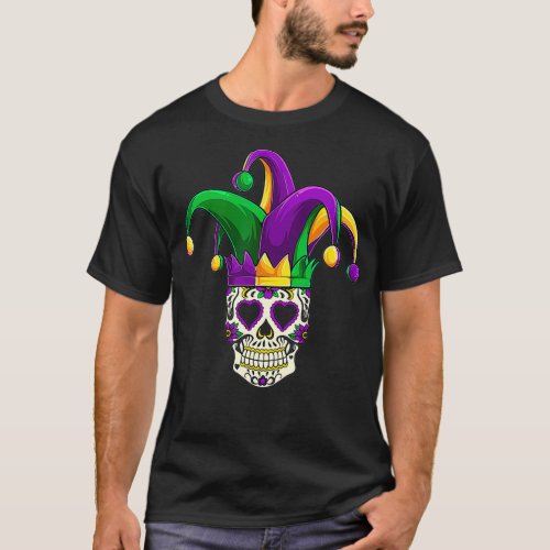 Mardi Gras Sugar Skull Jester Costume  Women Man  T_Shirt