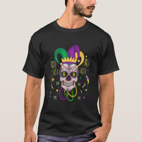 Mardi Gras Sugar Skull Jester Hat Carnival Party C T_Shirt