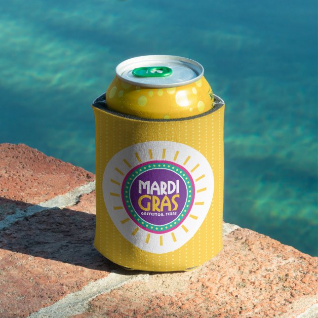 Mardi Gras Sun yellow dots, Galveston, Texas Can Cooler (In Situ Pool)